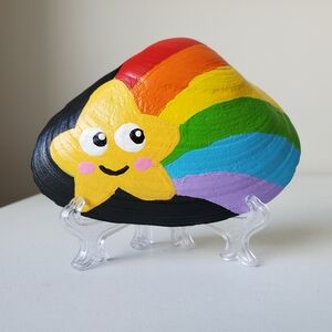 Original Cute Rainbow Shooting Star 4" Painted Seashell By Mattoodles